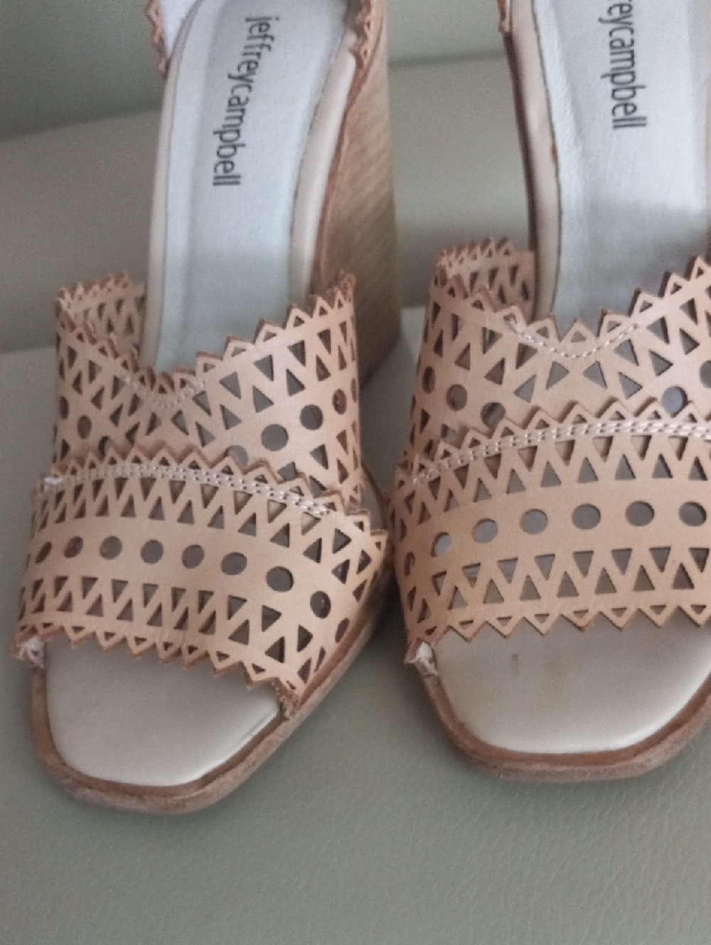 Jeffrey Campbell Nude Laser-Cut Ankle-Strap Wedge Sandals Size 7 - Picture 13 of 17